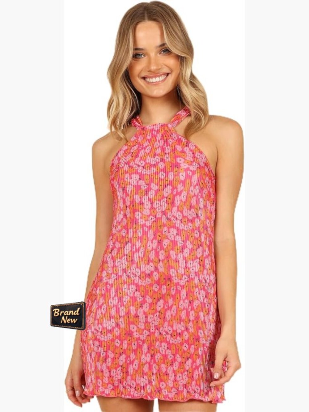 Petal & Pup Melody Plisse Halter Mini Dress Women's Cocktail Party Dress